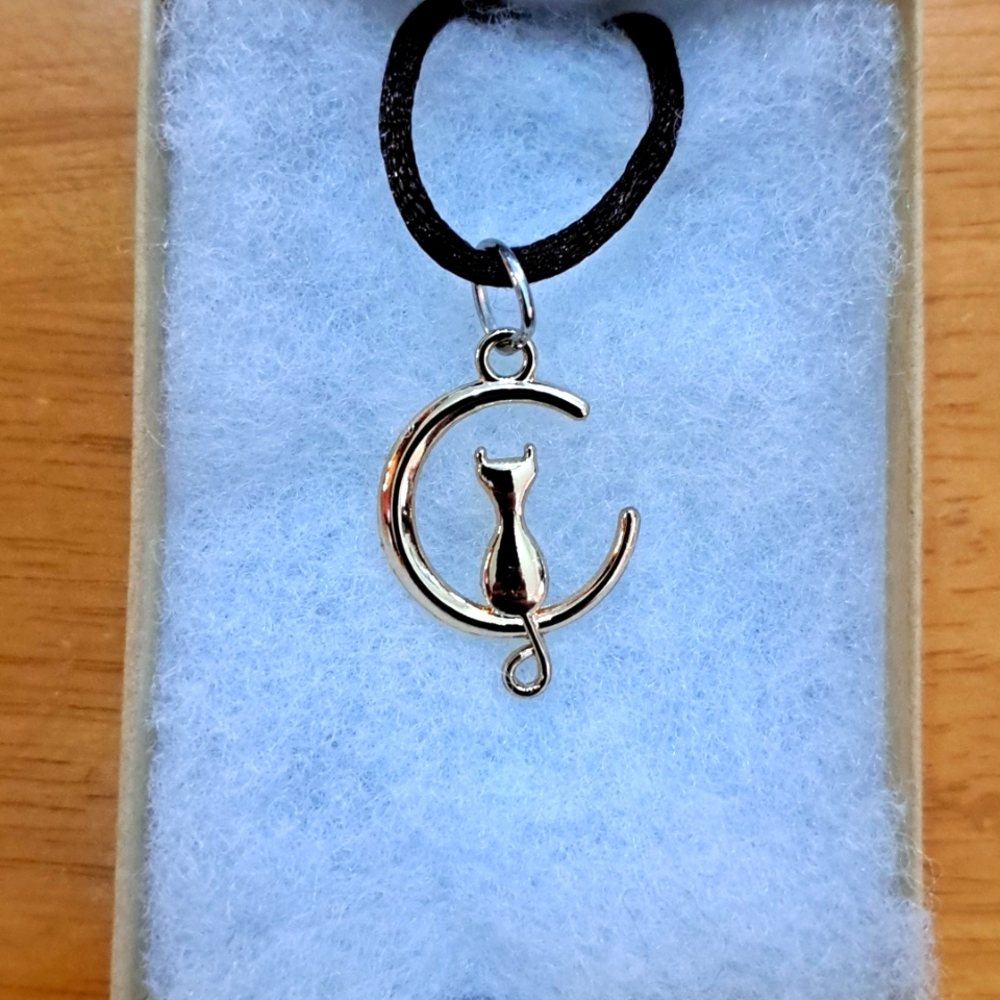 Gold Cat In Moon Necklace